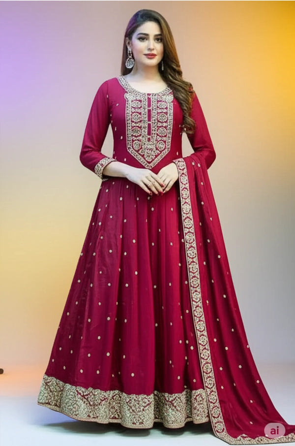Maroon Anarkali Churidar Suit - Sitarahub
