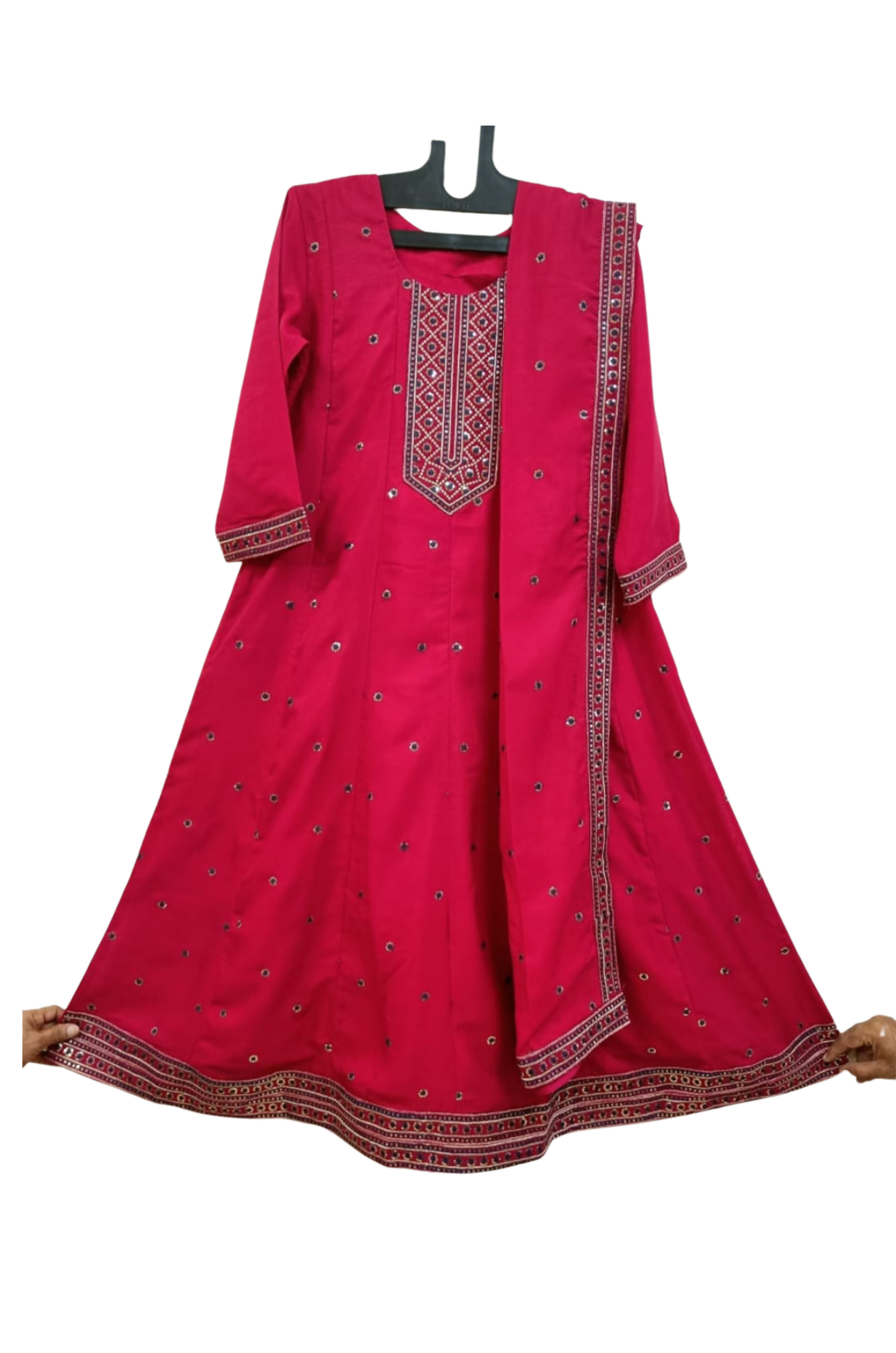 Cherry Red Anarkali Churidar Suit-2