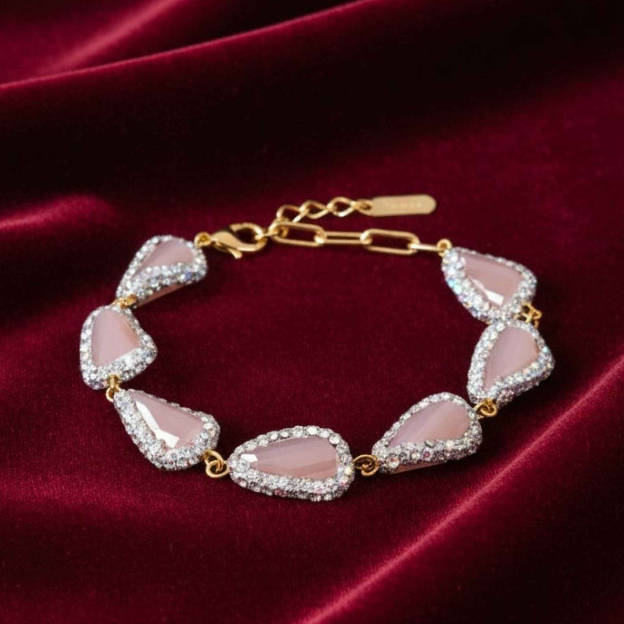 Semi-Precious Stone Gunthan Mala with Crystal Halo