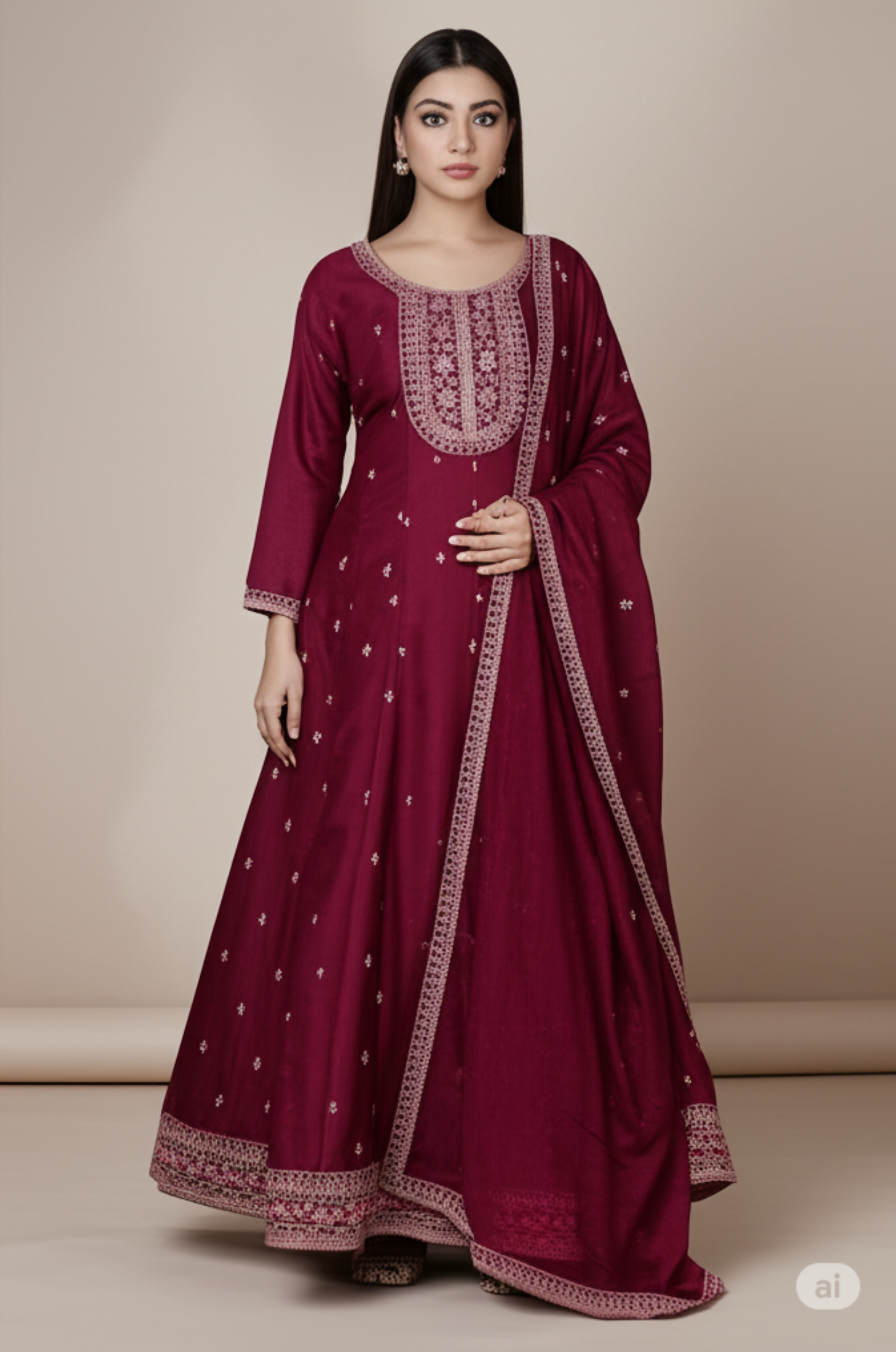 Deep Maroon Anarkali Churidar Suit