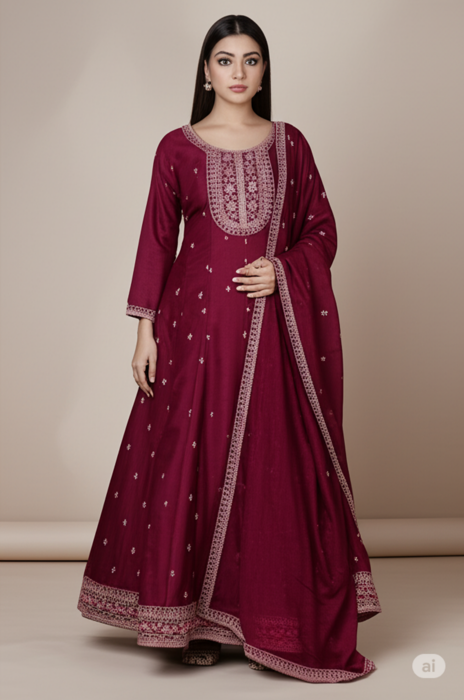 Deep Maroon Anarkali Churidar Suit